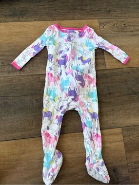 Girls' White Unicorn Print Footed One-Piece with Pink Trim 6 months members mark